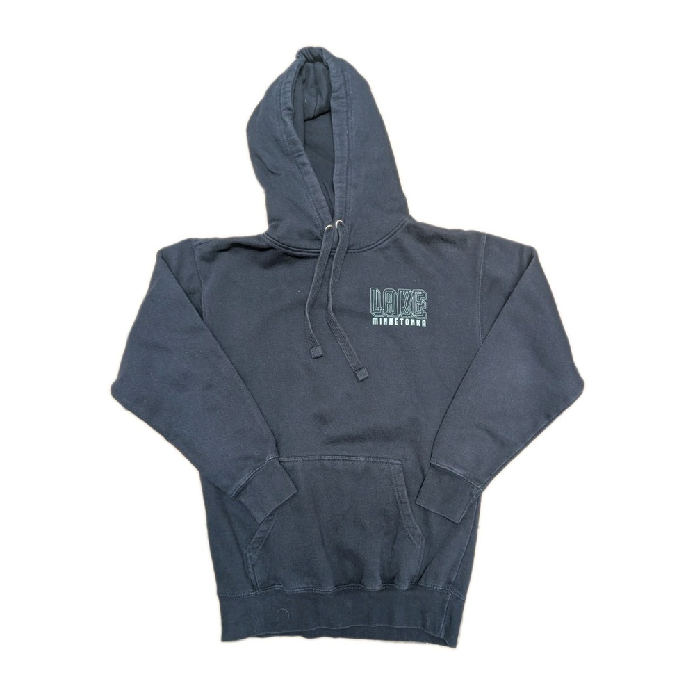 Lake Minnetonka Graphic Pullover Hoodie Black Medium Unisex Cozy Reto Style